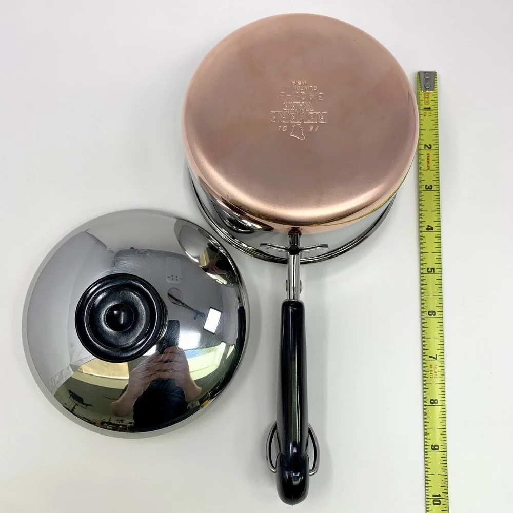 Vtg Revere Ware 3/4 QT Sauce Pan 1801 Copper Bottom Pot, Lid '81 Clinton ILL USA